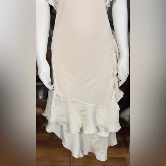 Jean Paul Gaultier Cream Silk & Rayon Backless Ruffle Halter Wrap Dress, Sz L - Picture 4 of 16